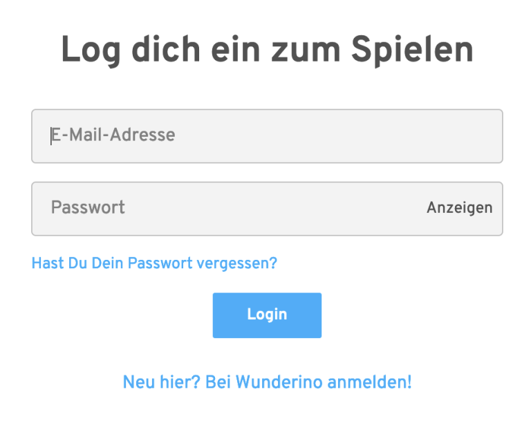 Wunderino Login und Registrierung im Casino für Spieler aus Deutschland